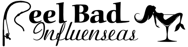 Logo with text 'Reel Bad Influenseas' and a silhouette of mermaid lounging in a martini glass.